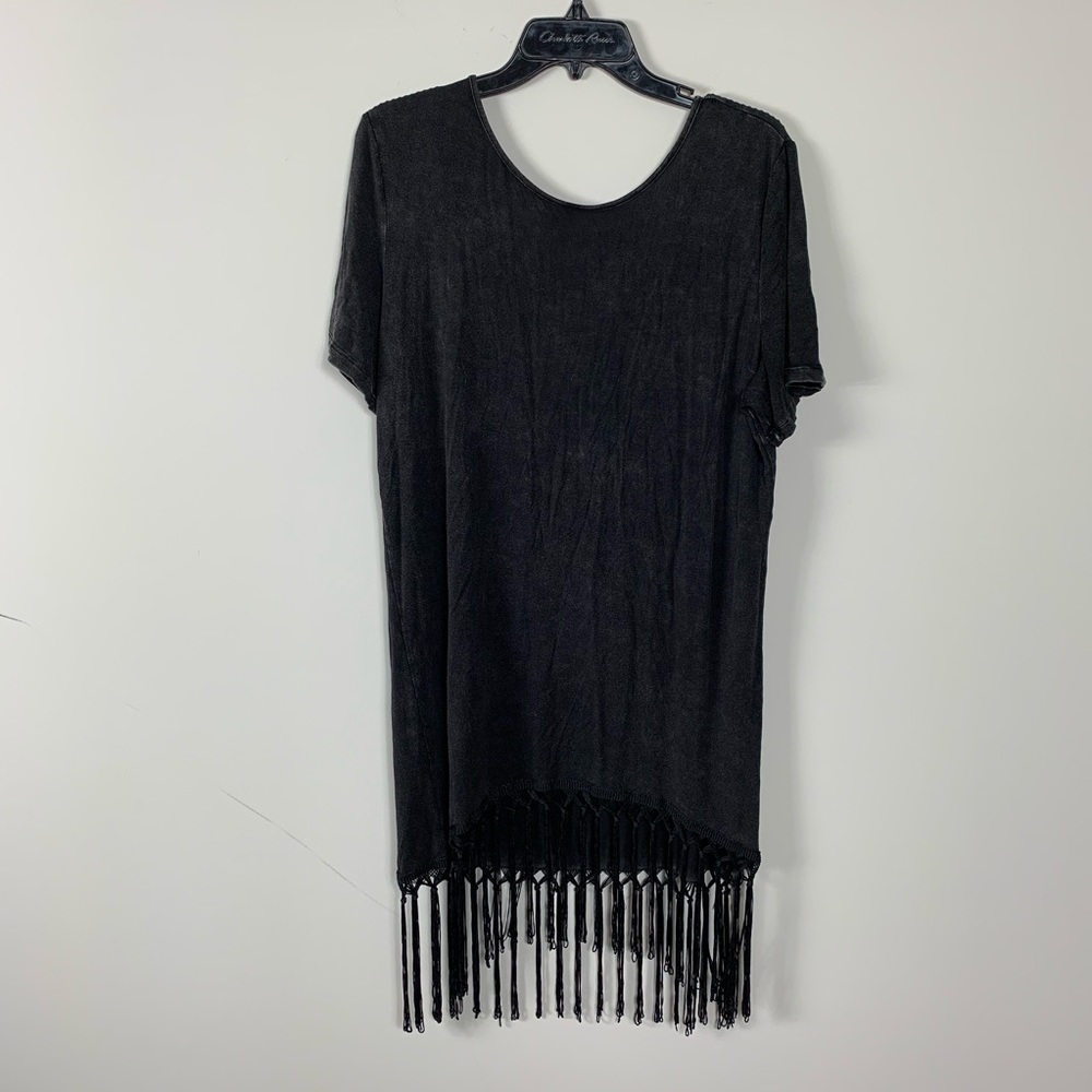 Forever 22 fringe black tie dye dress open back